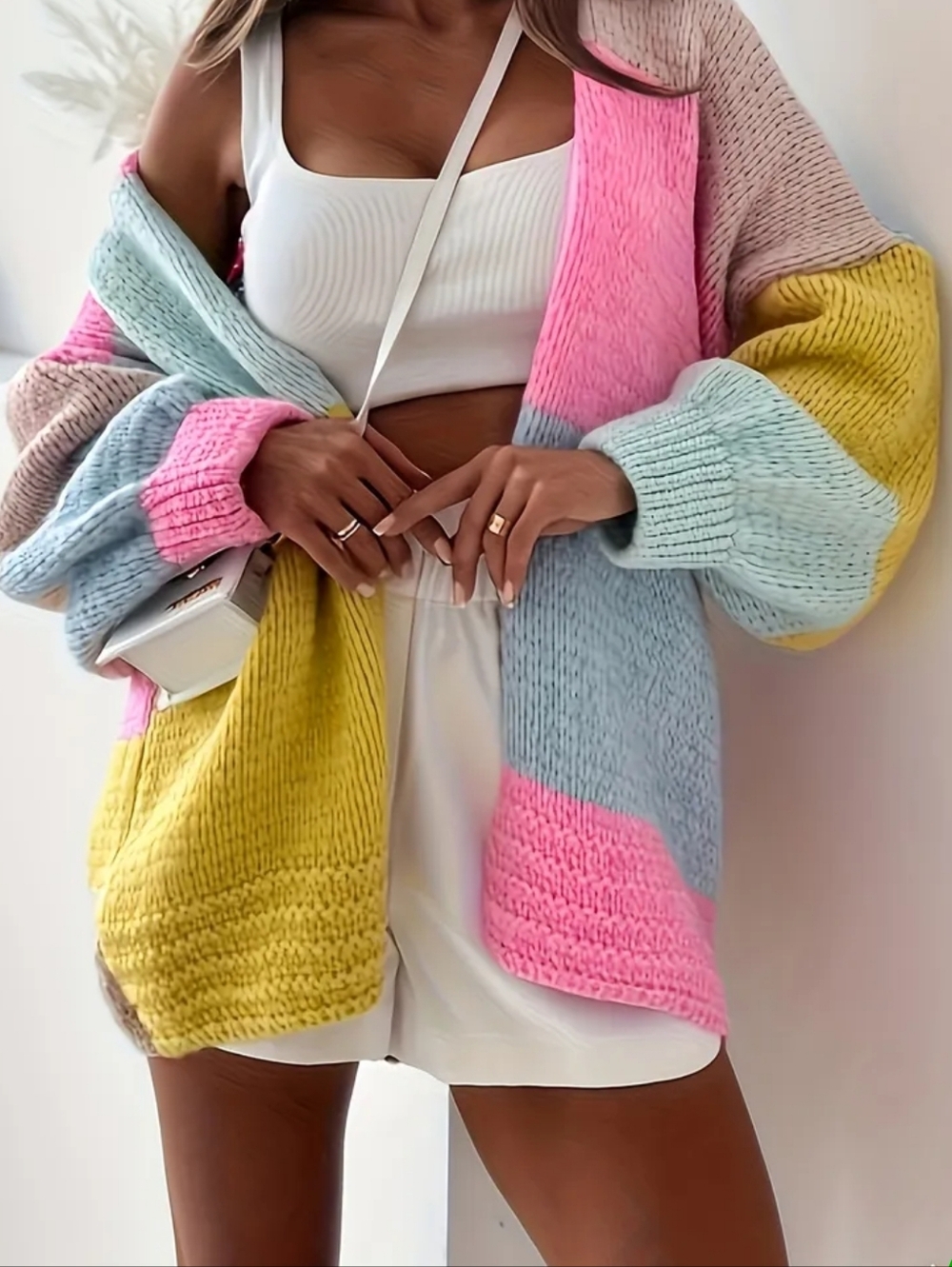 Colorblock Knit Cardigan Sweater - Pastel Multi - Picture 1 of 5
